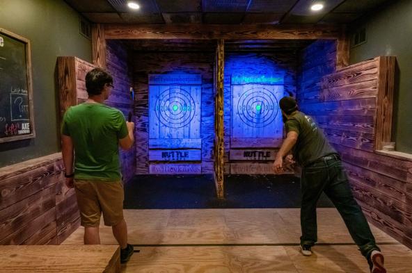 Our Axe Throwing sessions are run by trained experts who will show you how to safely handle an axe and chuck it with accuracy.